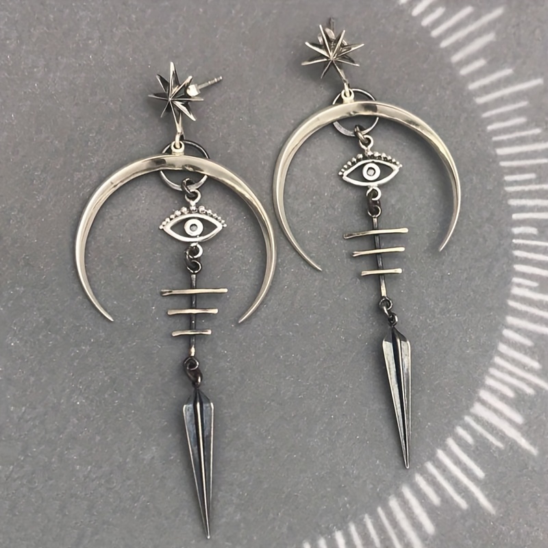 Gothic Devil's Eye Crescent Earrings Men Boho Party Jewelry