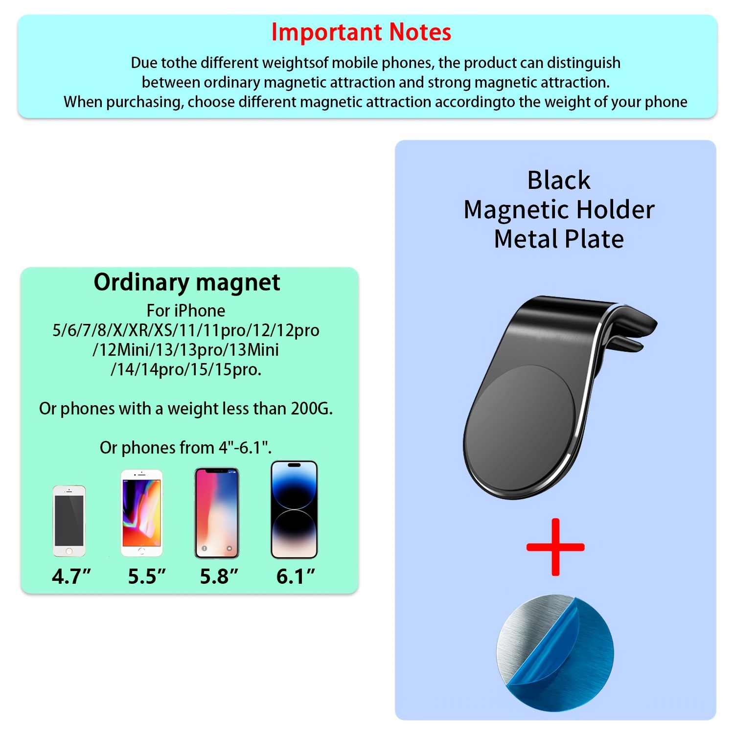 Accessoires Voiture,Support de téléphone magnétique en métal pour