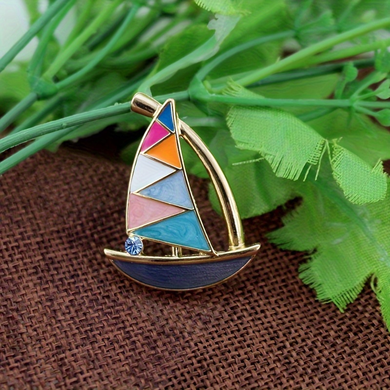 Sailing Boat Brooch Simple Rhinestone Badges Jewelry - Temu