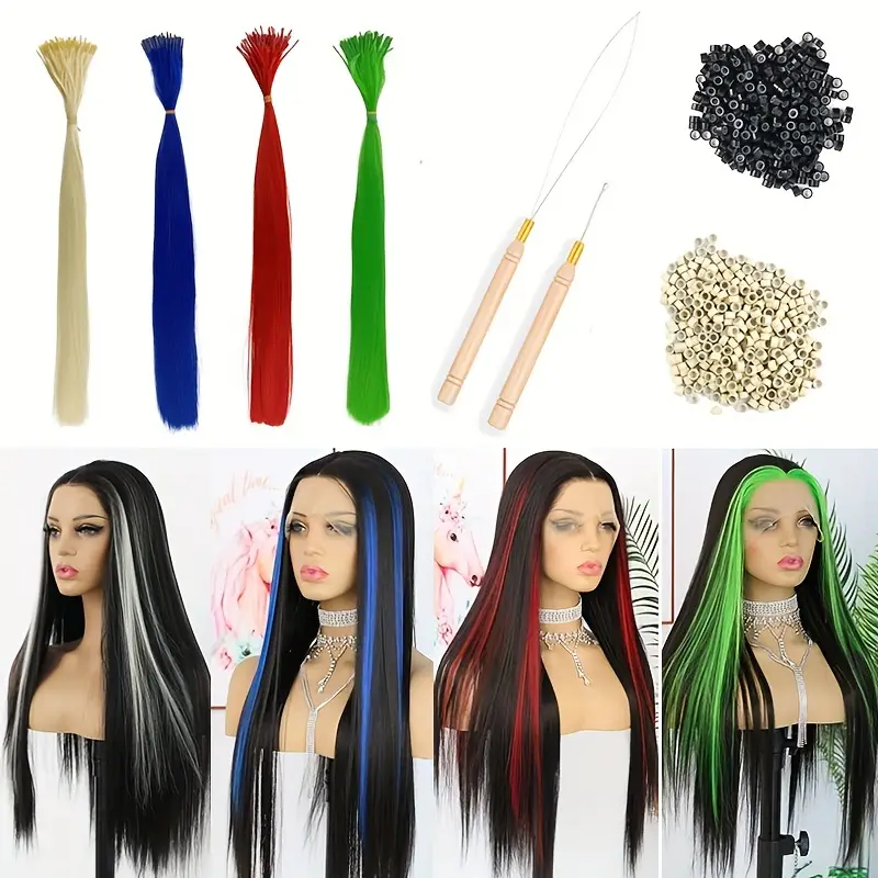 100 Strands Party Colors Hair Extensions Kit +120 Micro - Temu