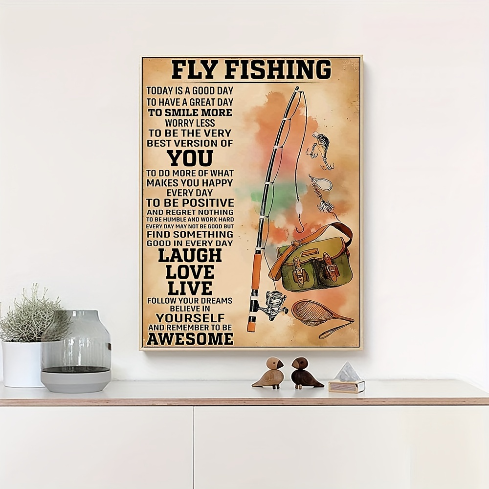 Fishing Lake House Decor for the Home - Vintage Retro Fish Wall Art  Decorations Poster - Funny Gift for Freshwater, Saltwater, Fly Fishing  Fisherman 