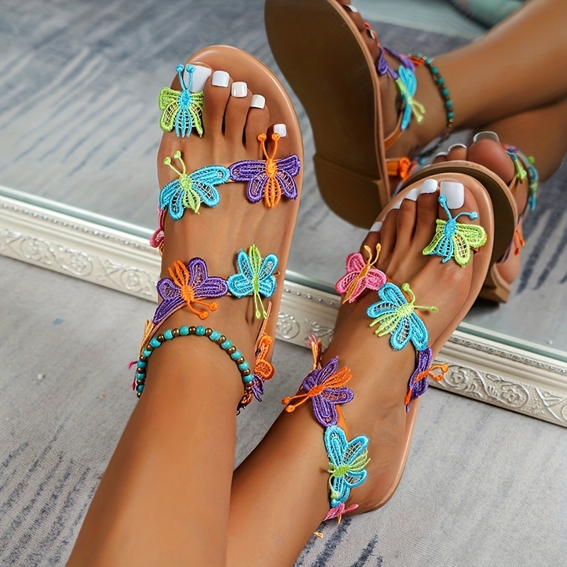 Women's Colorful 3d Floral Decor Sandals Crisscross Straps - Temu Canada