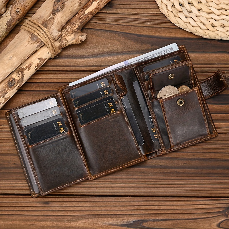 

1pc Men's Genuine Leather Short Wallet, Card Holders And Coin Pocket Wallet