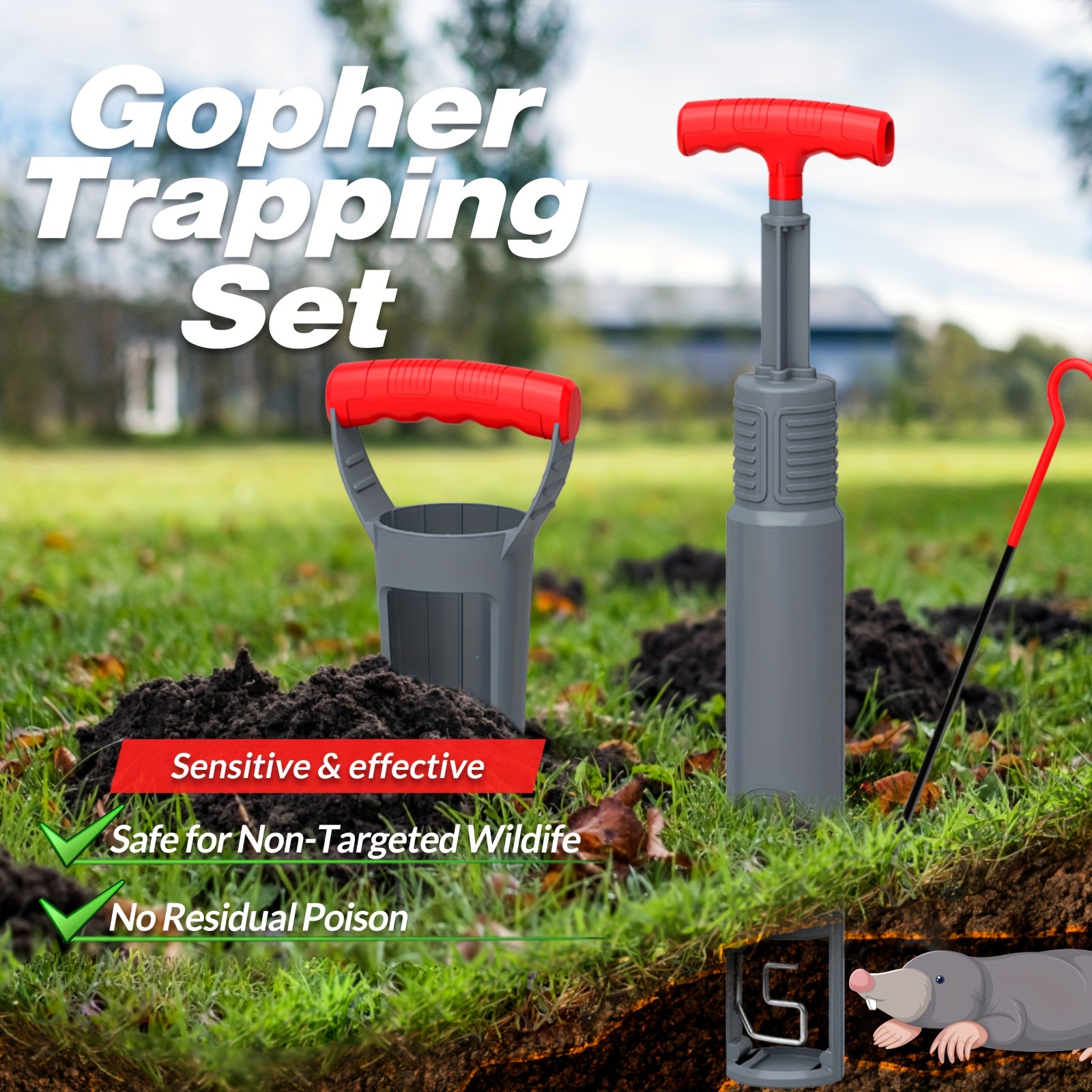 Gopher Mole Vole Tunnel Trap Sensitive Trapper Eco Friendly Catcher For  Outside.