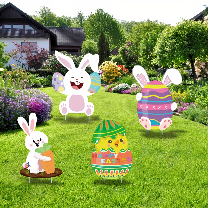 

4pcs, Easter Outdoor Yard Sign, Bunny Train, Easter Egg, Carrot Yard Sign, Garden Path Yard Decoration, Festive Celebration Decoration, Happy Easter Little Eggshell