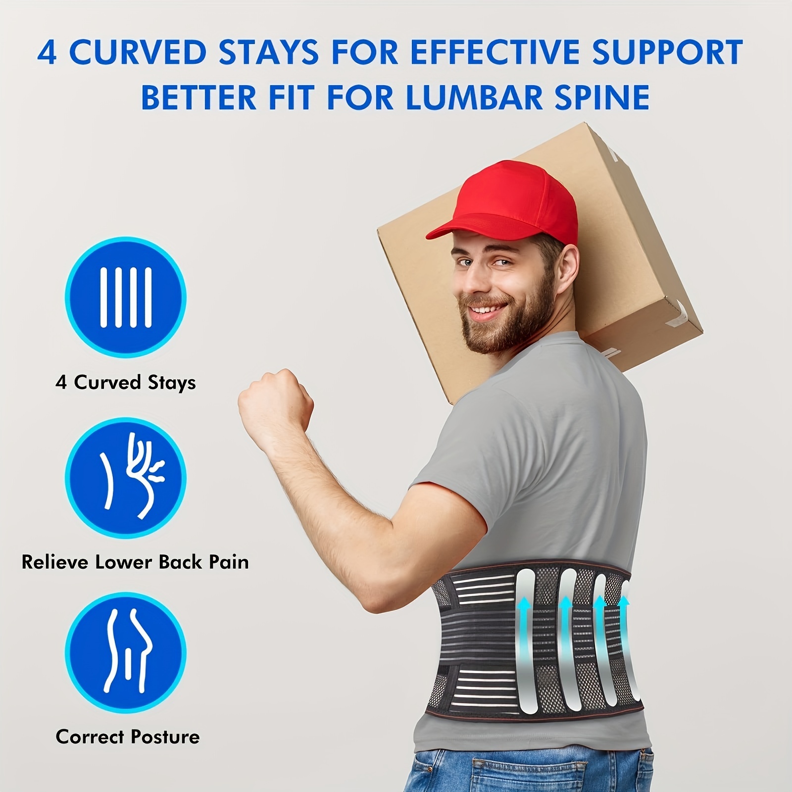 FREETOO Back Braces for Lower Back Pain Relief with 6 Stays, Breathable Back Support Belt for Men/Women for Work , Anti-Skid Lumbar Support Belt