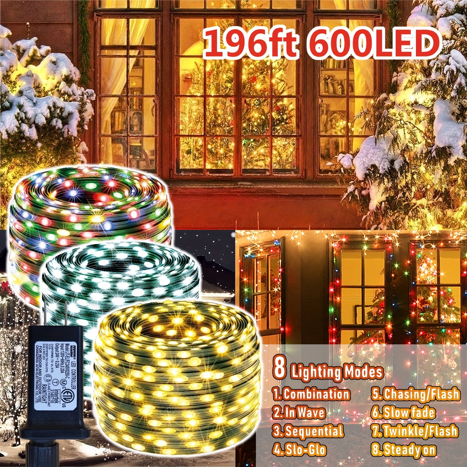 330ft 1000LED Christmas Lights with Reel, 8 Modes & Timer Remote