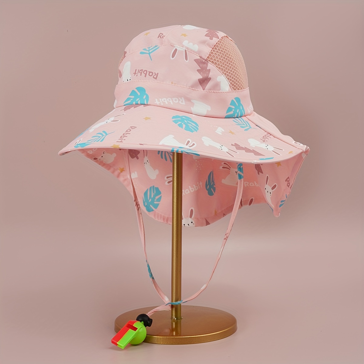 Kids Cute Cartoon Rabbit Graphic Shawl Bucket Hat, Breathable Adjustable  Fisherman Hat, Wide Brim Beach Basin Hat, Sunscreen Cap With Whistle Outdoor