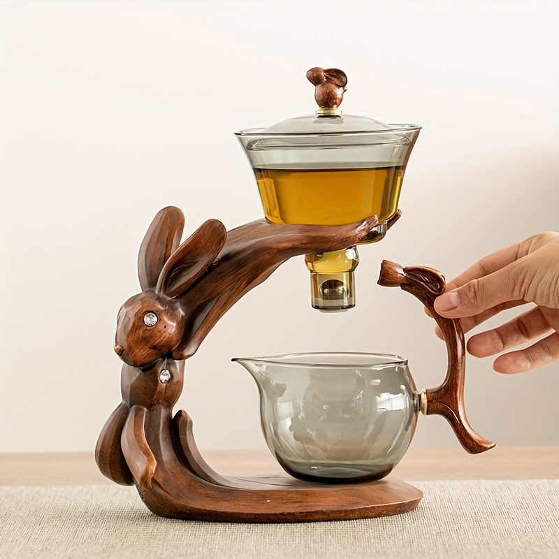 Lazy Tea Maker Palace Lantern Automatic Tea Set Wooden Frame Glass