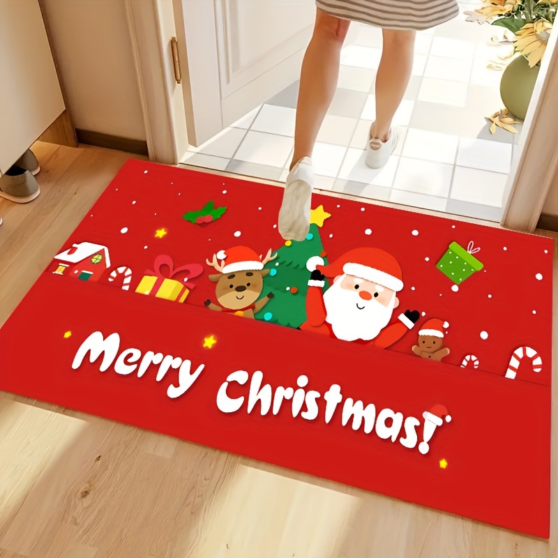 Cute Christmas Door Mat, Crystal Velvet Rug, Per Flat, Cartoon