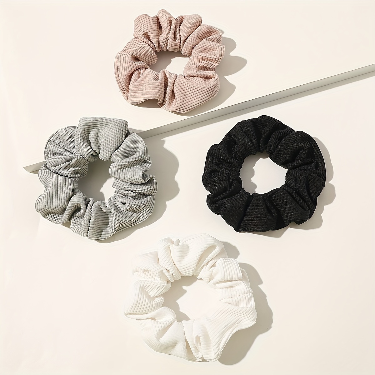 

4pcs Ribbed Scrunchies Simple Style Hair Rope Solid Color Hair Ring Elegant Ponytail Holder Hair Accessories Women