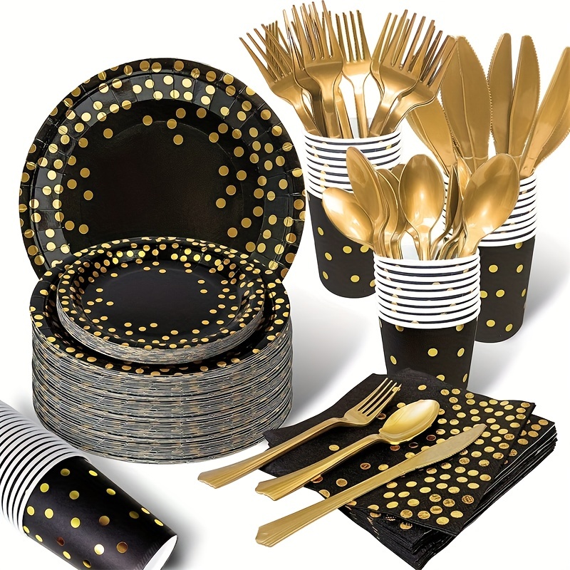 White and Gold Party Supplies 200pcs Disposable Paper Set Includes 9paper  Plates, 7paper Plates, 12oz Cups and Napkins, Serves 50 