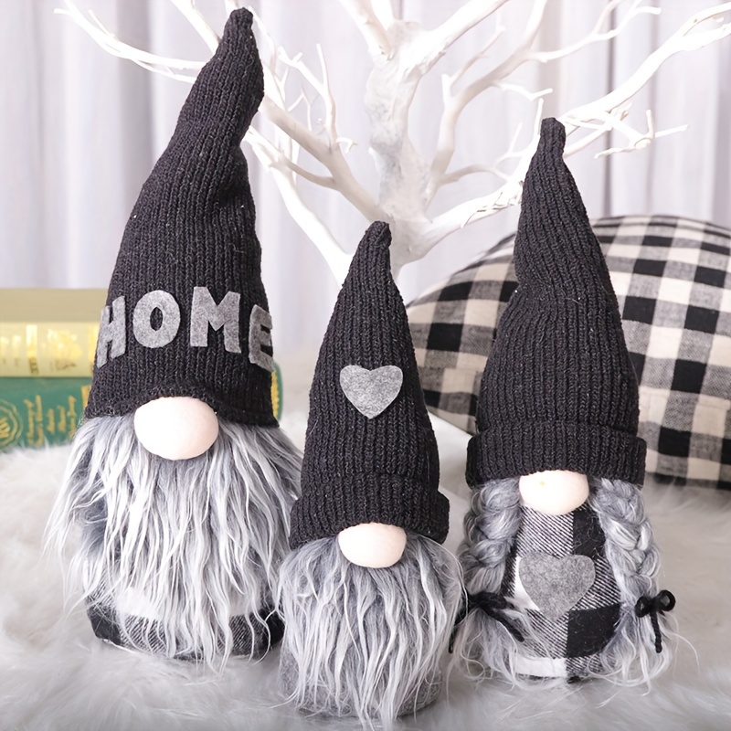 

Black & White Checkered Christmas Family Figurine - Classic Holiday Decor, Polyester, No Power Needed