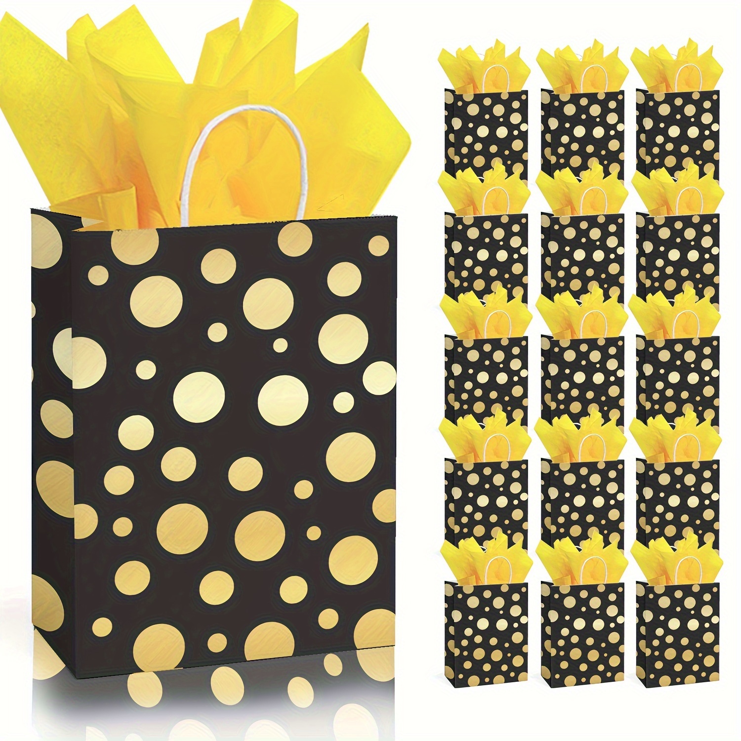 6/12/18/24pcs, Black Hot Stamped Polka Dot Gift Bag Metallic Golden Foil  Polka Dot For Presents, Retails, Christmas Or New Year Party Favor, Cheapest