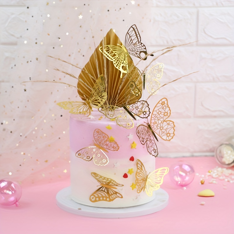 12PC/set 3D Hollow Butterfly Cake Decoration Wall Décor Butterfly Decor  Hollow Carving Butterfly Party Cake Decorations