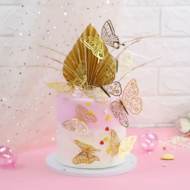 Cake Topper Golden Butterfly Birthday Cake Decoration Baking - Temu
