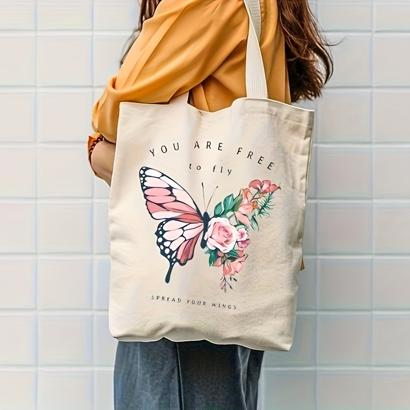 Aesthetic Floral Print Tote Bag, Cartoon Canvas Shoulder Bag, Women's  Casual Reusable Handbag & Shopping Bag - Temu