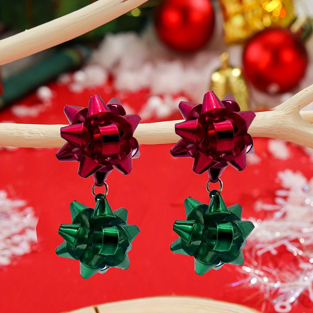 Christmas Red Flocking Bow Faux Pearl Decor Dangle Earrings Retro Elegant  Style Zinc Alloy Jewelry Delicate Christmas Ear Ornaments