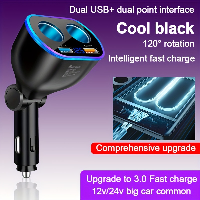 Auto USB-Zigarettenanzünder,3-in-1 60W-Schnellladegerät mit doppeltem  einziehbarem Ladekabel Multifunktions-USB-Autotelefon-Ladegerät Auto  Ladegerät