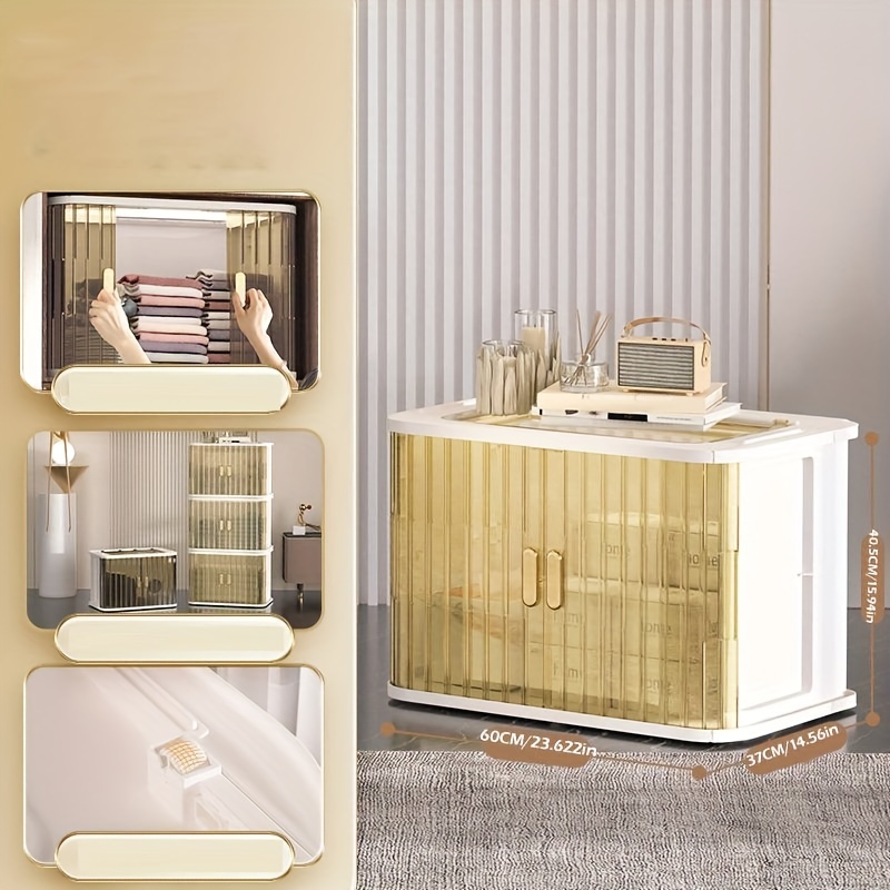 Folding Storage Box With Wheels And Doors Transparent - Temu