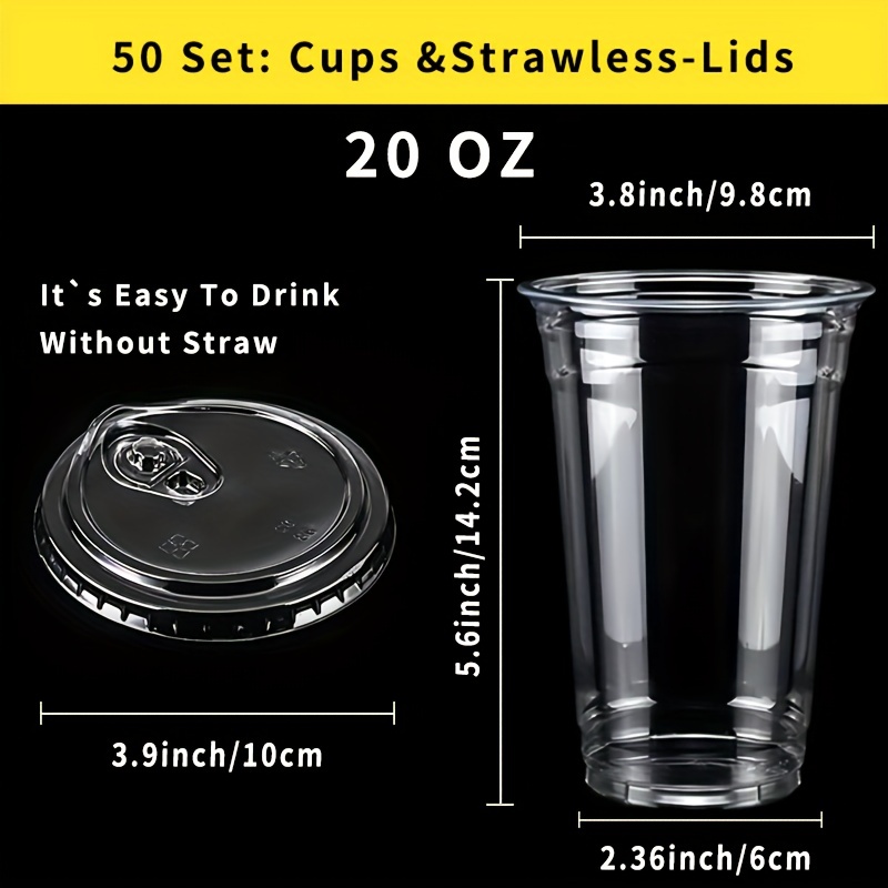 50 Pack] Disposable Strawless Plastic Cups with Lids