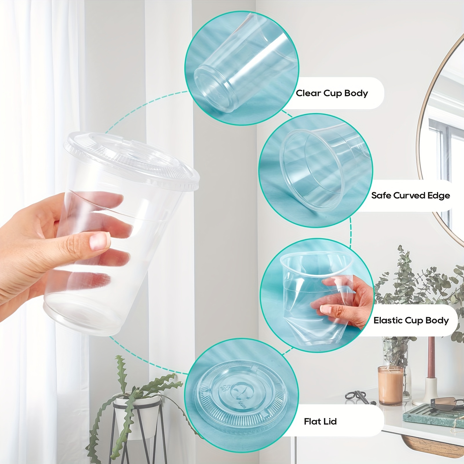 Clear Plastic Cups With Flat Lid Disposable Coffee Cups With - Temu