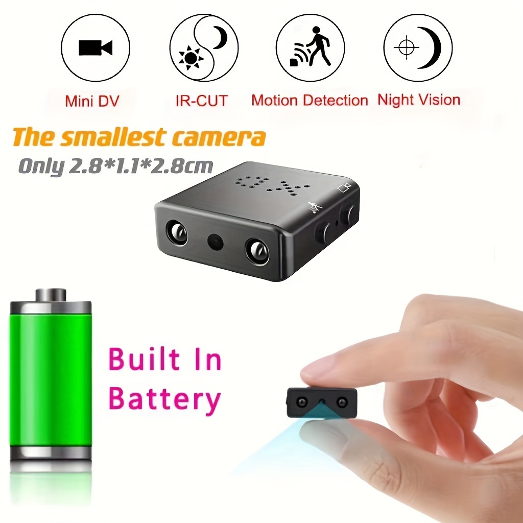  Mini cámara, cámaras de vigilancia de seguridad para el hogar  pequeñas 1080P HD con tarjeta SD de 32G, cámara portátil para niñera pequeña  con detección de movimiento de visión nocturna para