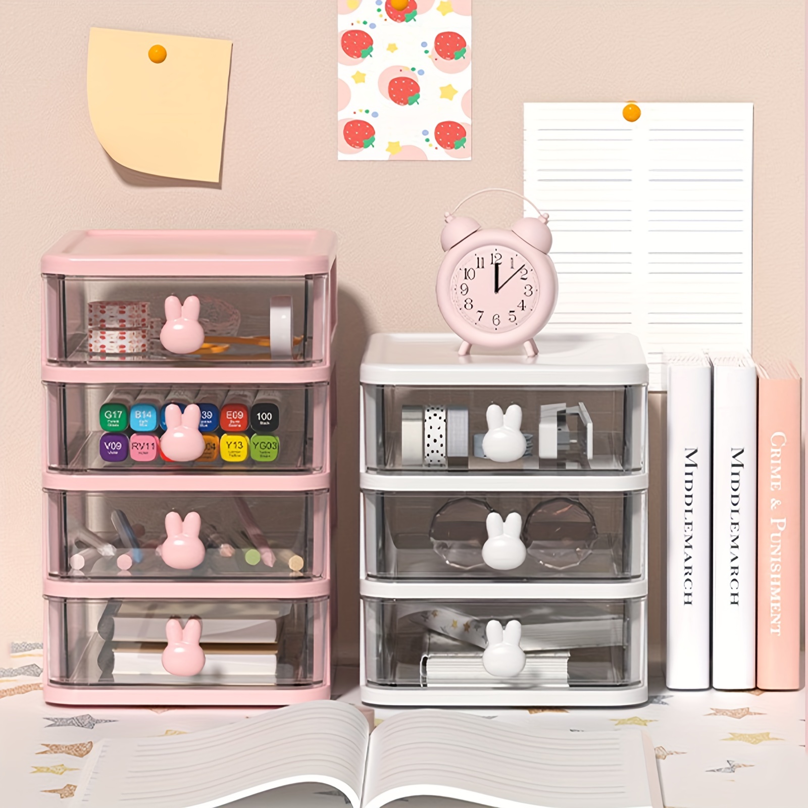 Multi Layers Rabbit Handle Storage Box, Cute Multifunctional