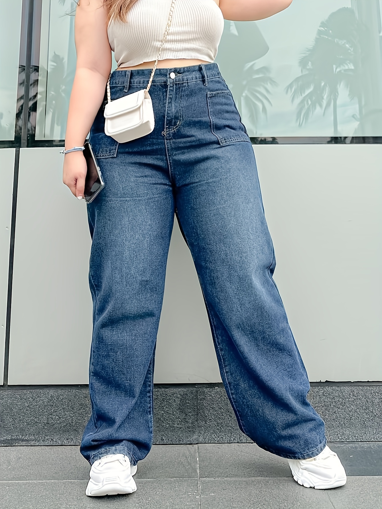 Women's Business Casual Jeans Plus Size Plain Black Medium - Temu