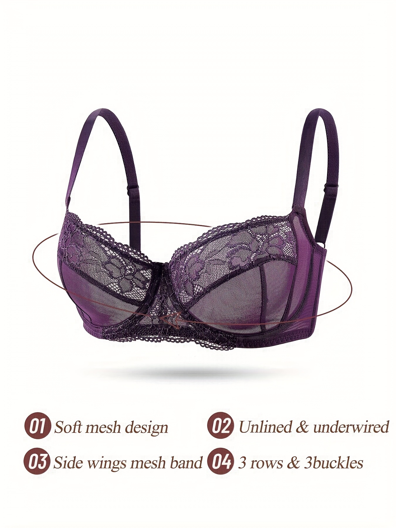 Lace Unpadded Intimates, Purple Lace Bralette, Unpadded Bras Women