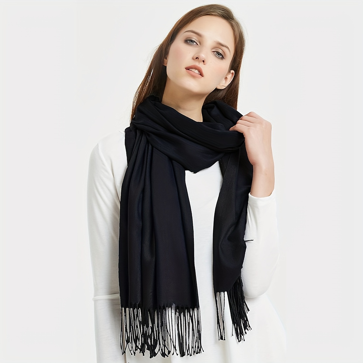 Black 2024 tassel scarf