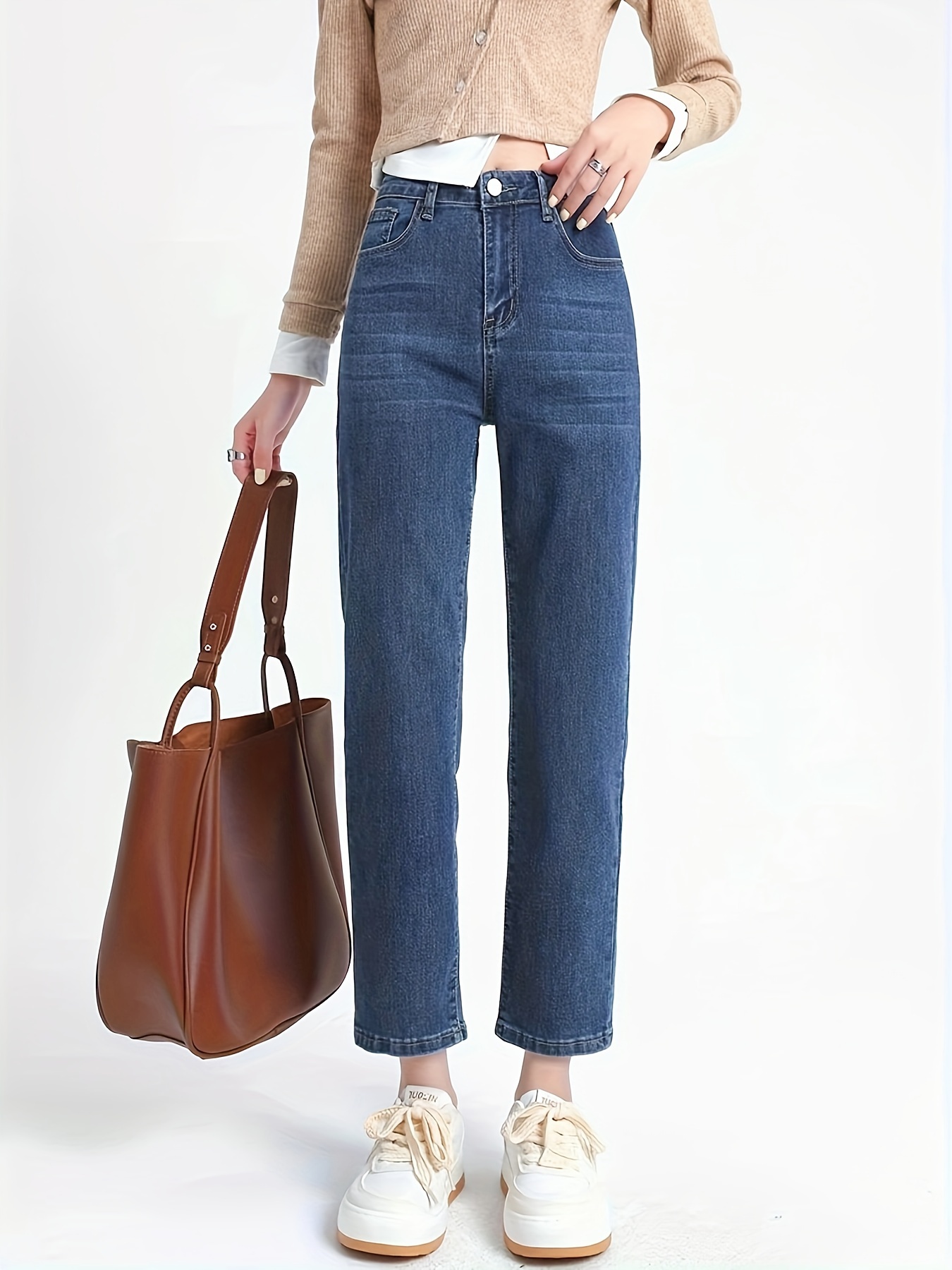 Cropped Denim Jeans - Temu
