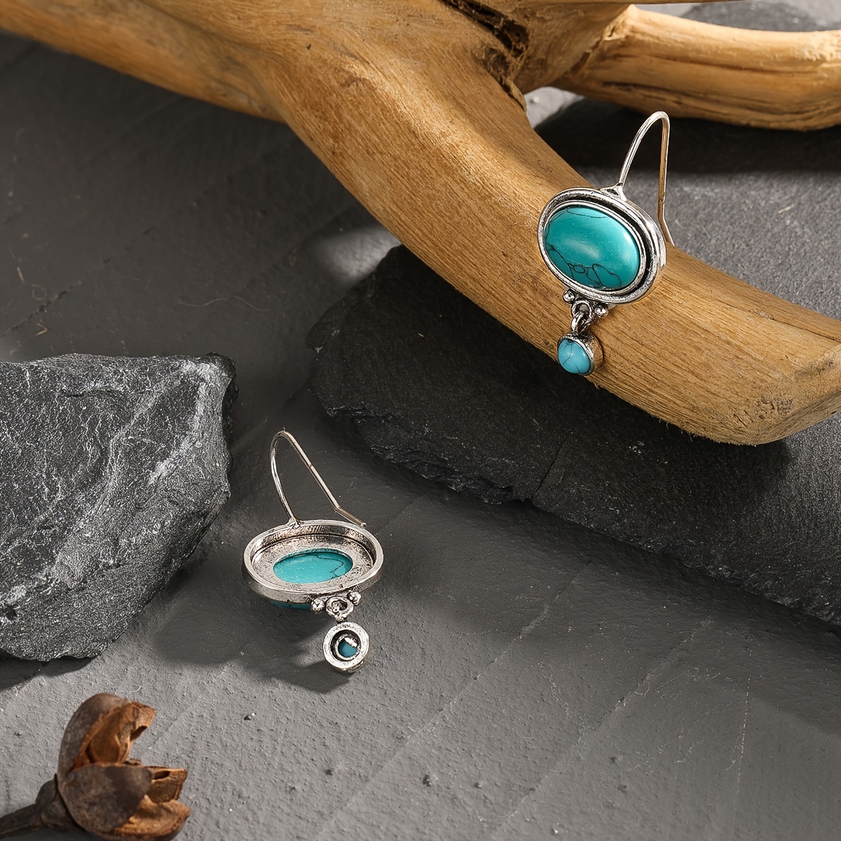 Vintage Boho Turquoise Dangle Earrings, Birthstone Style