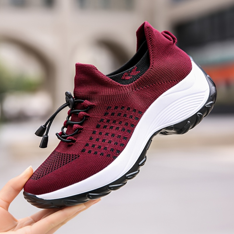 women s platform knit sneakers breathable lace low top details 4