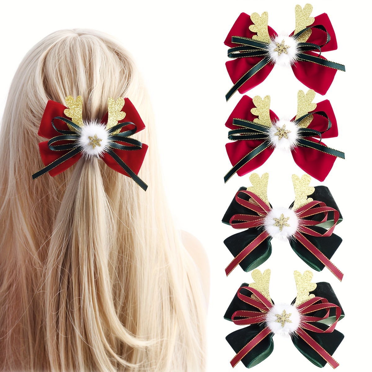 2pcs/set Christmas Theme Bow Hair Clips