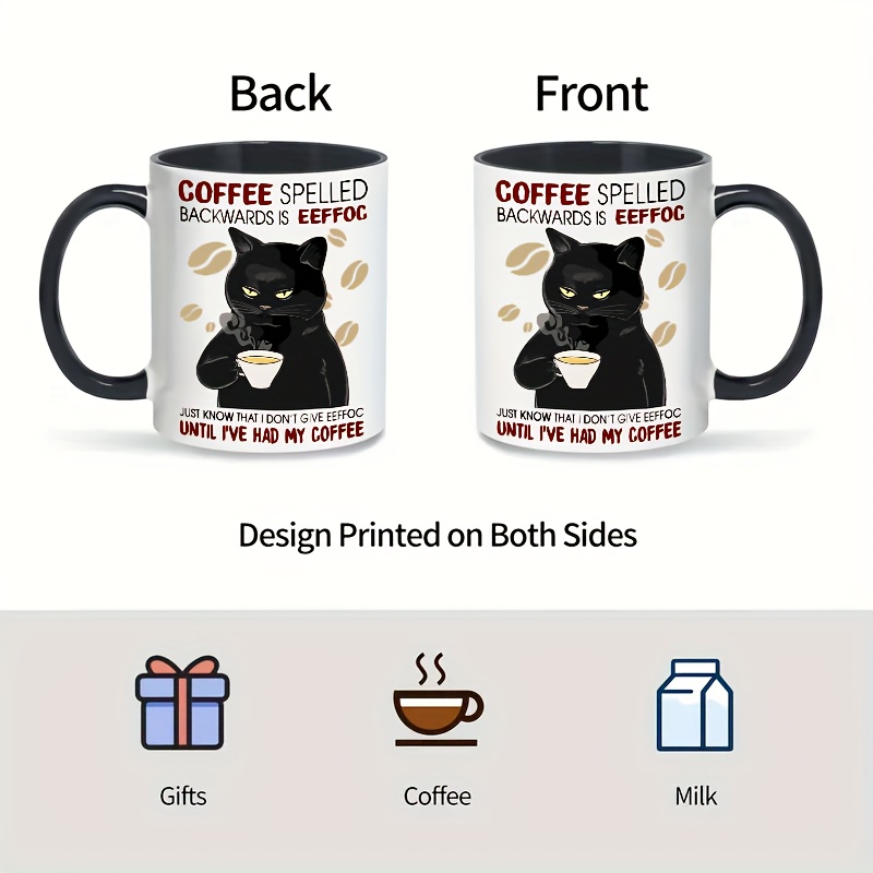Portable Ceramic Coffee Cup Black Cat Design With Effoc - Temu