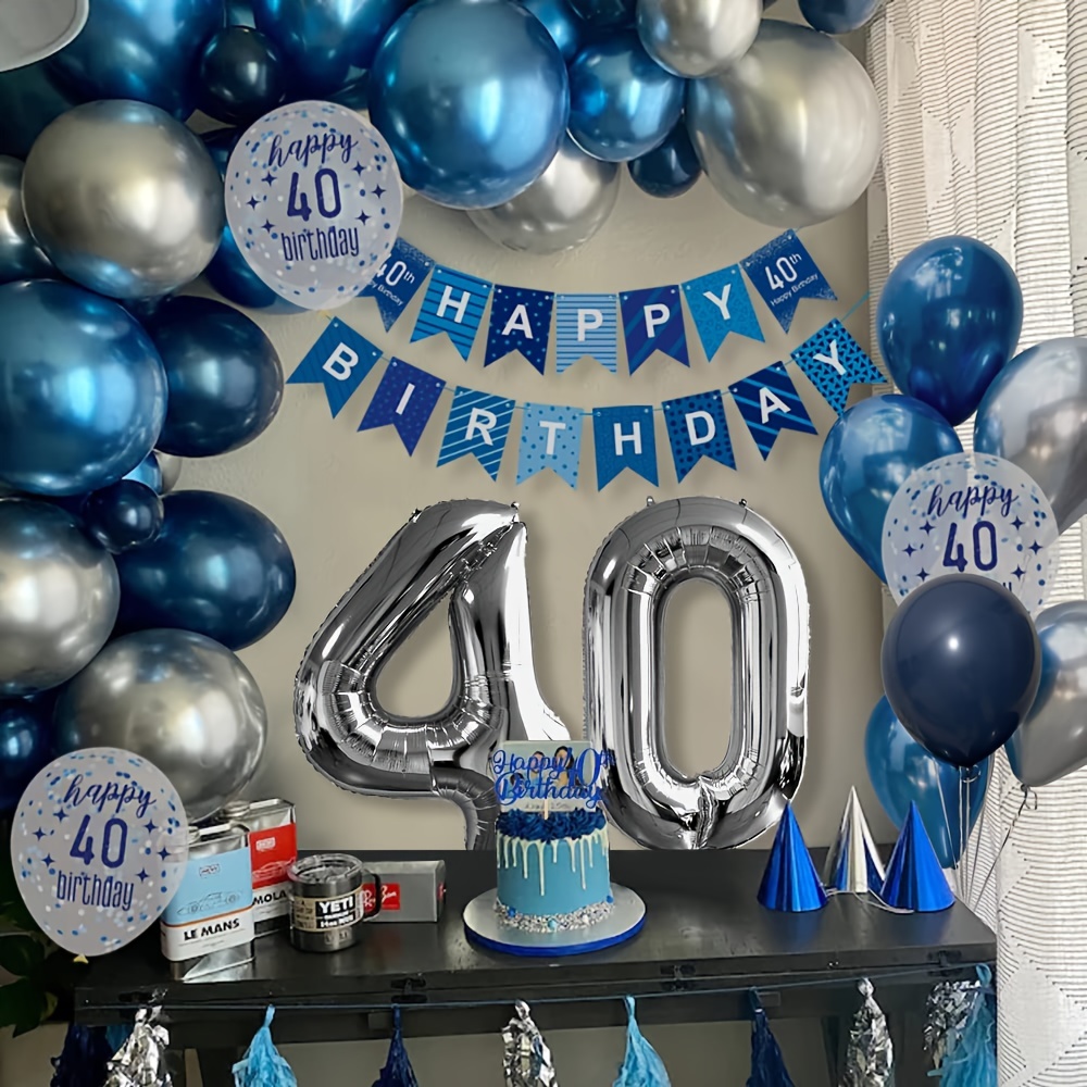 Palloncini 40 anni Compleanno Uomo Ragazzo, Decorazioni Compleanno Navy Blu  Argento, Addobbi Compleanno 40 Anni Decorazioni per Feste Compleanno per