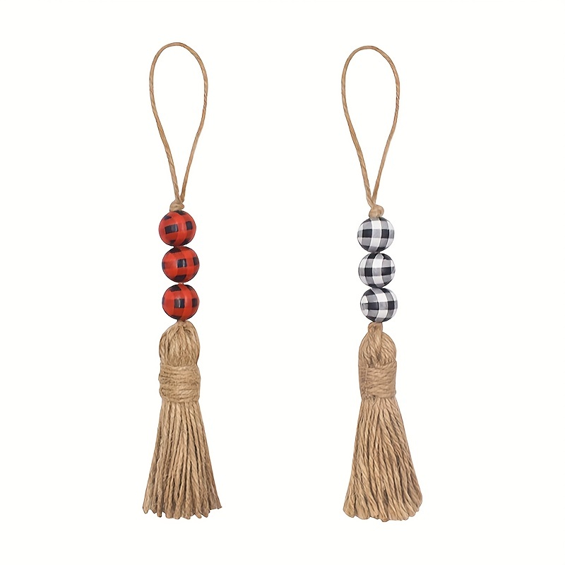 Christmas Colorful Wooden Beads Hemp Rope Tassel Colorful - Temu