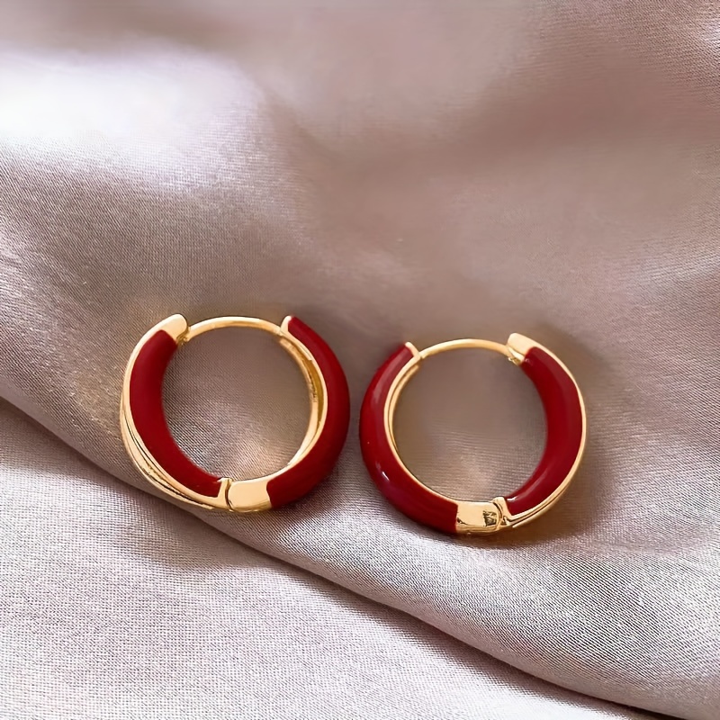 Colorful Enamel Design Enamel Hoop Earrings Vintage Elegant - Temu