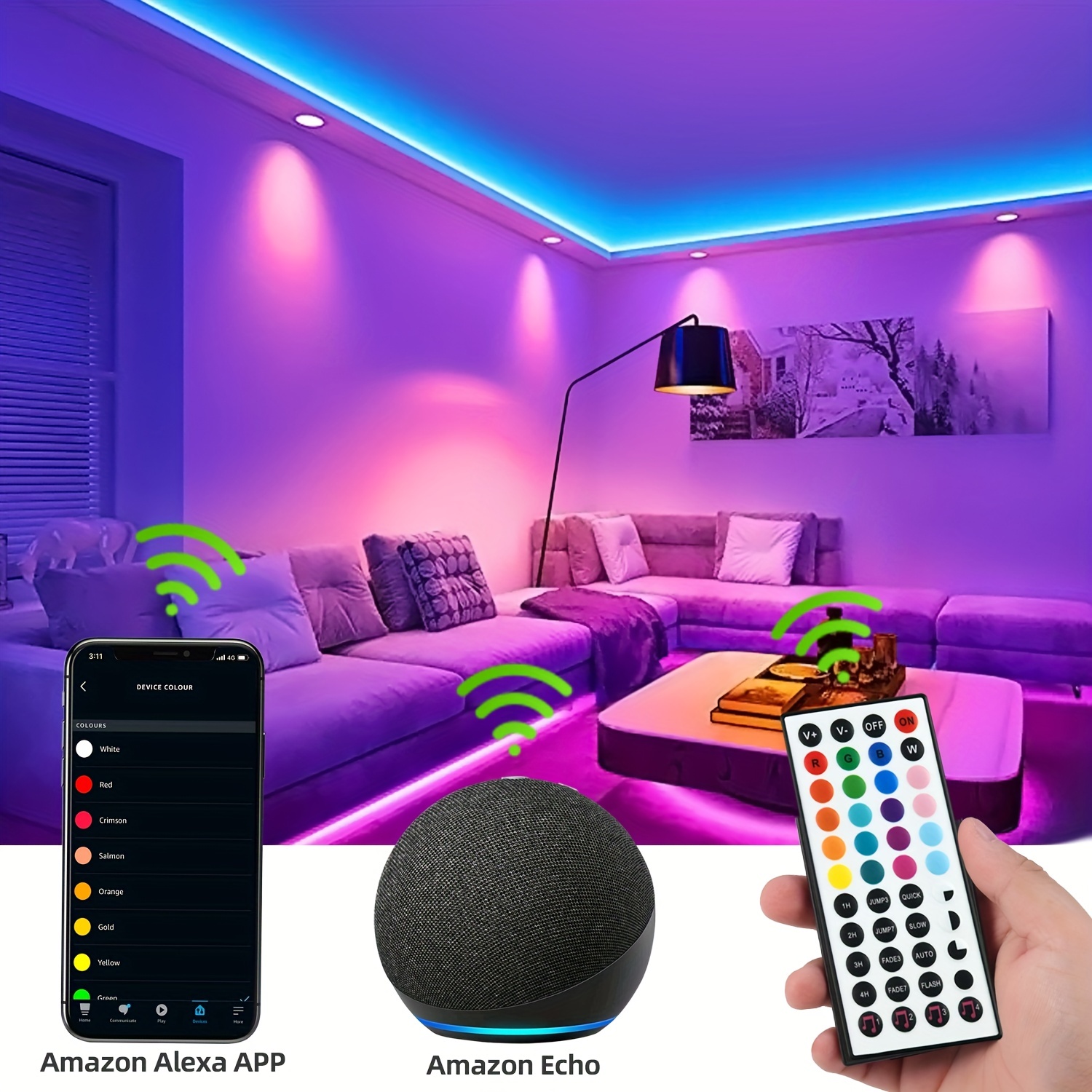 Tira de luces LED WiFi inteligente funciona con Alexa, Google  Home; 16.4 pies, 32.8 pies; 5050 LED, 16 millones de colores, aplicación de  teléfono, tira de luz de música controlada para