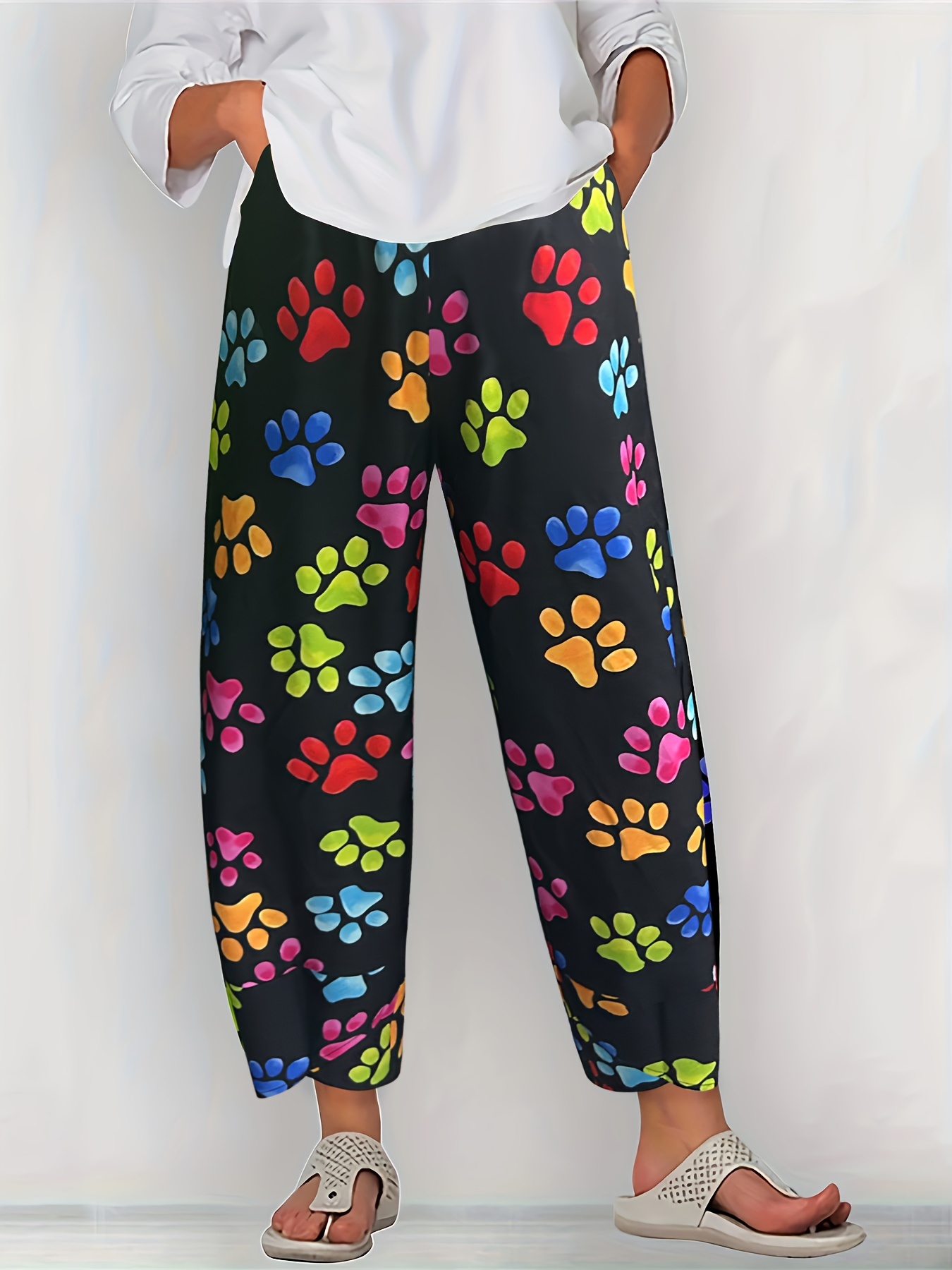 Colorful Paw Print Loose Pants Versatile Comfy Loose - Temu Canada