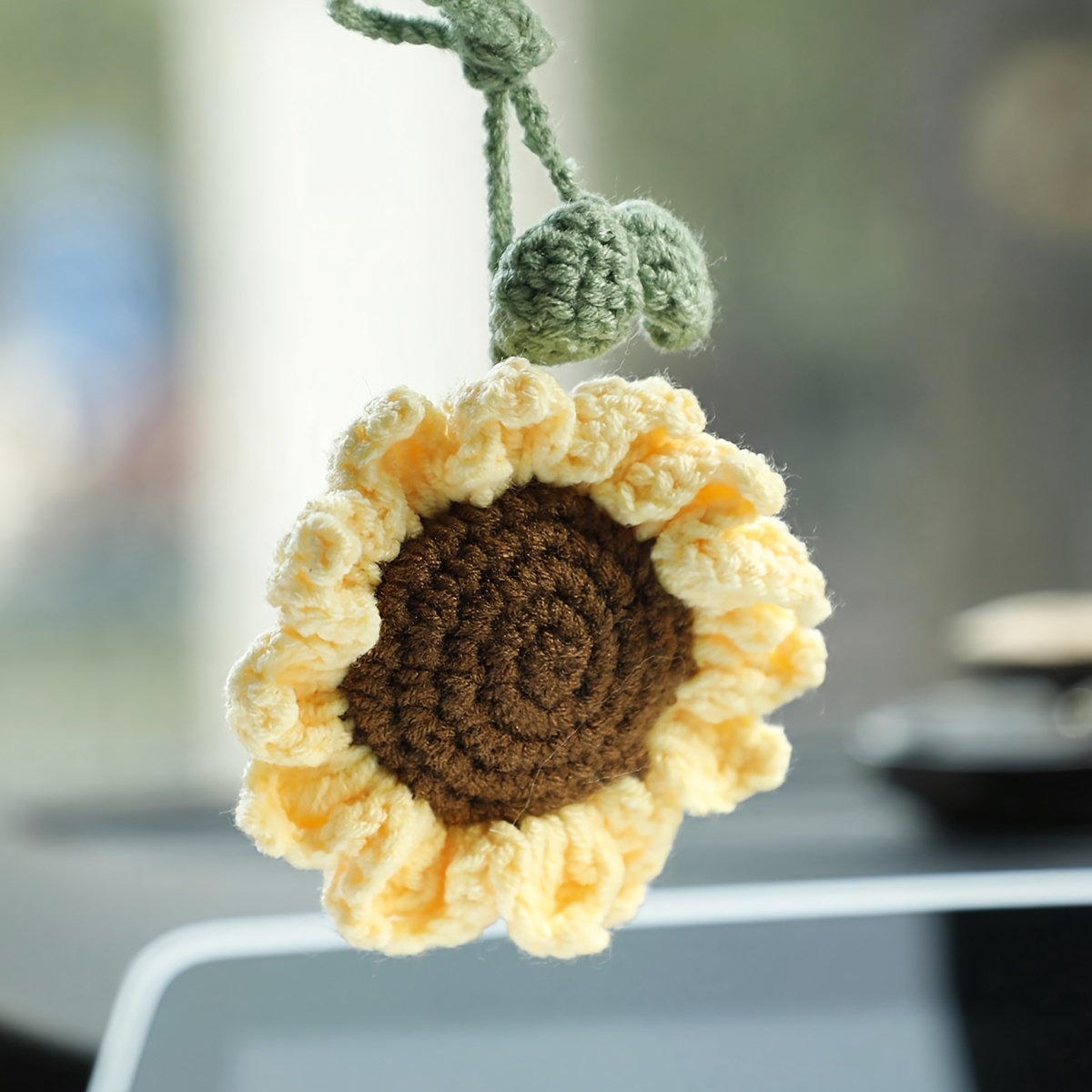 Crochet Car Accessories, Cute Potted Flower Crochet Car Mirror Hang  Accessories, Hang Rose Sunflower Daisy Car Ornament Rear View Mirror  Accessories
