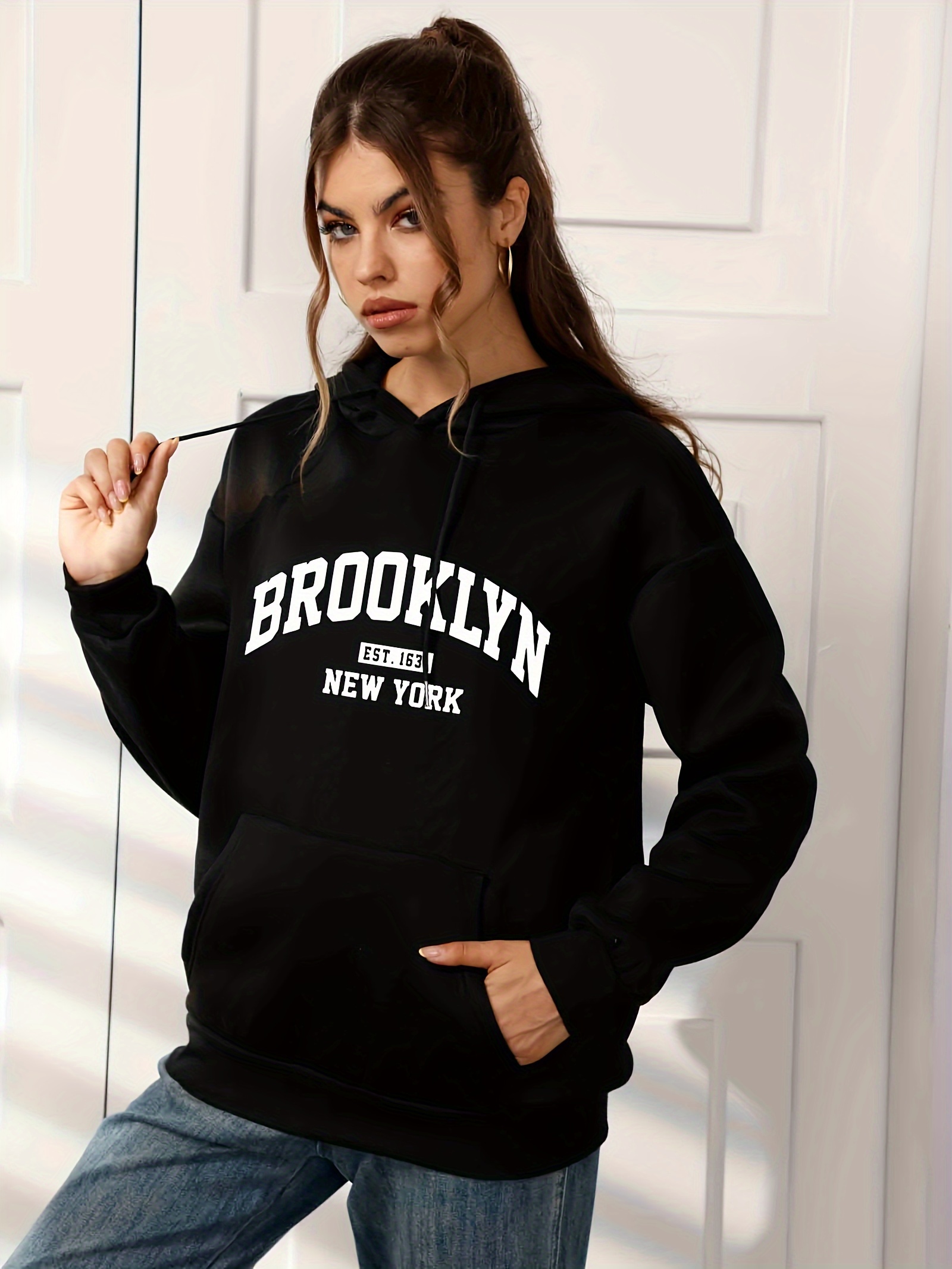 brooklyn letter print causal hoodie long sleeve pullover Temu