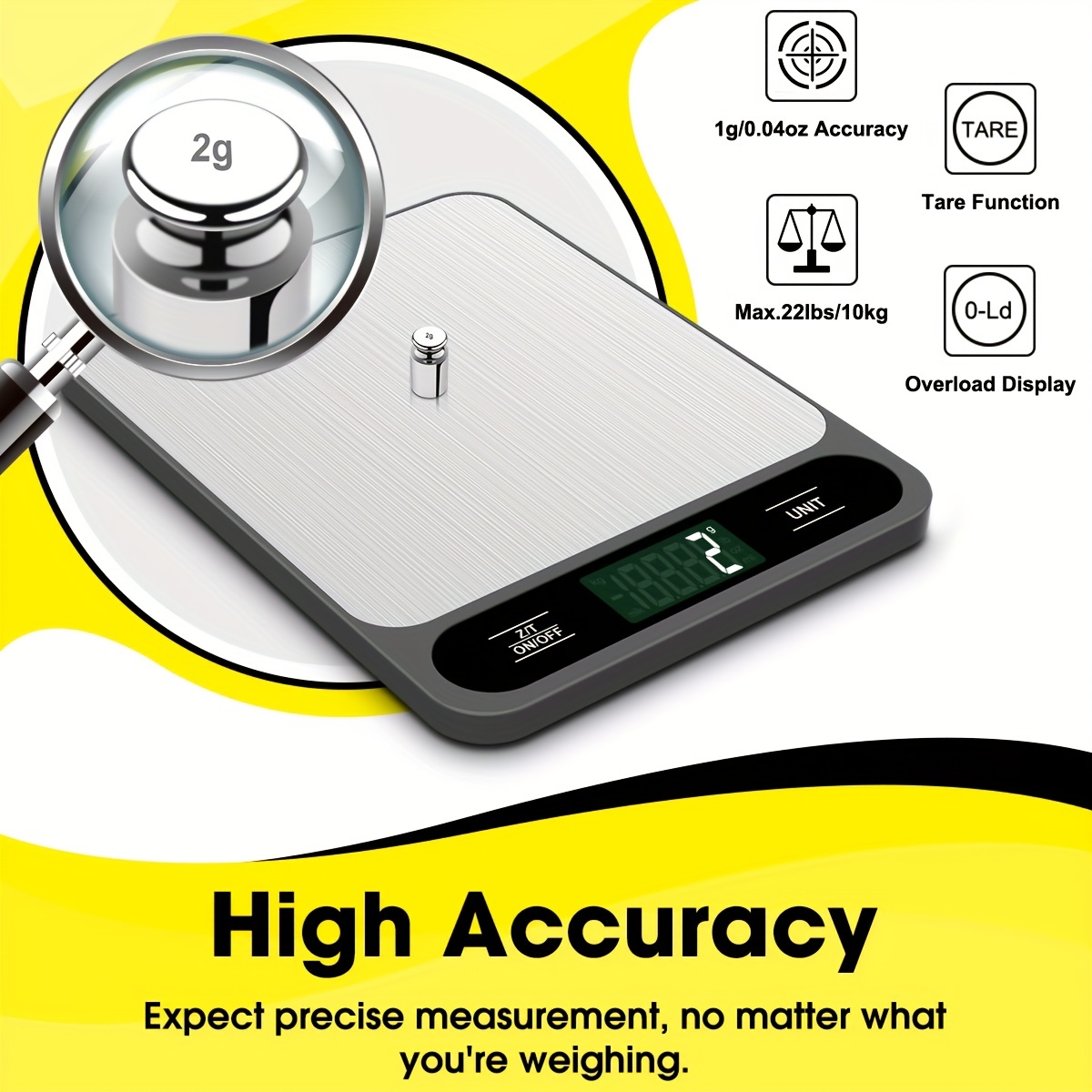 1pc, Food Scale Black, 22lb/10kg Digital Kitchen Scale Grams And Oz For  Baking Cooking And Weight Loss, 1g/0.04oz Precise Graduation, Easy Clean  Stain