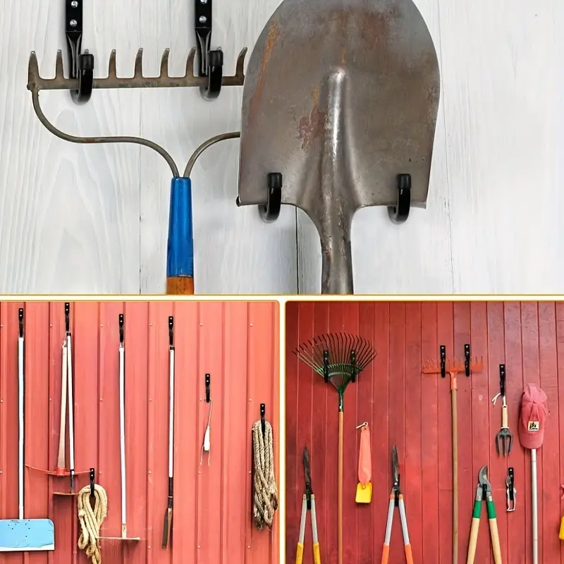 12pcs Porte-outils pour crochet de hangar, crochet de garage rack à outils  en métal, stockage mural à double crochet, crochet robuste pour outil  d'entrepôt de garage de jardin