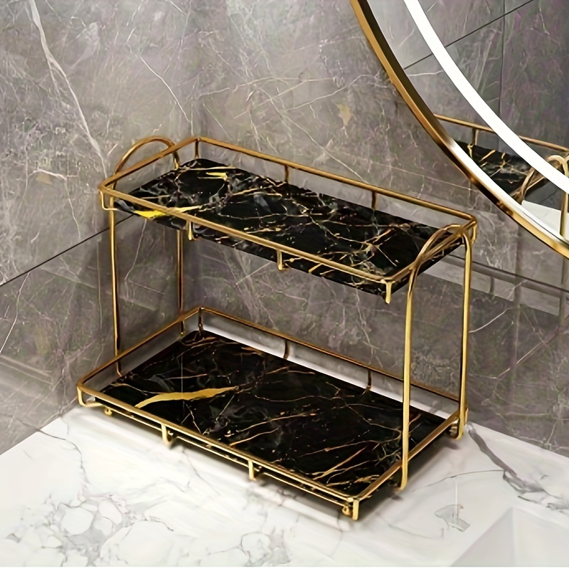 Golden Double Layer Iron Storage Rack Bathroom Organizing Shelf