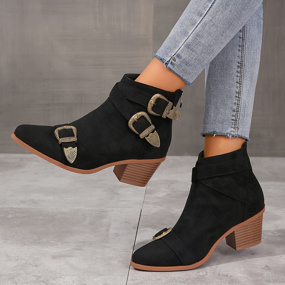 Women's Chunky Heel Short Boots Causal Cutout Design Solid - Temu