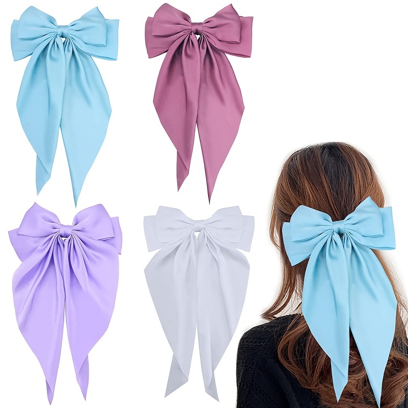 10PCS Silky Satin Hair Bows Hair Clip Ribbon Accessories Ponytail Holder  Slides Metal Clips French Barrette Hair Bow for Women Girls Toddlers Teens