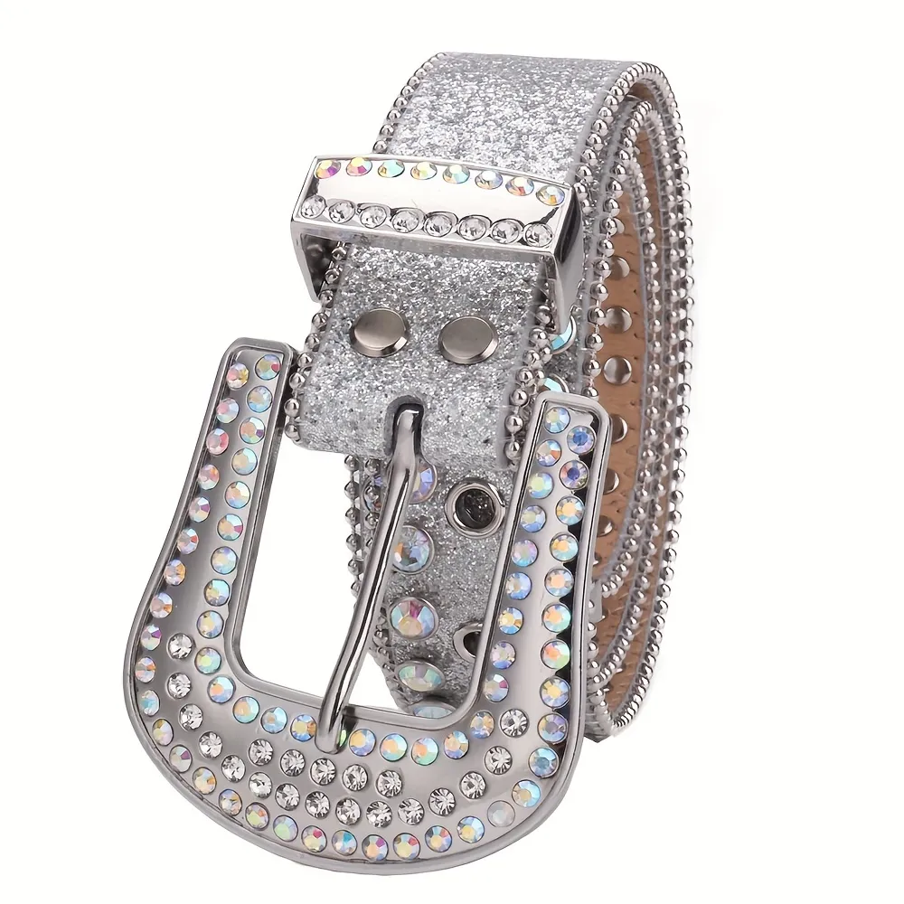 Men's Fashion Sparkle Rhinestone Belt Strap Western Cowboy Cowgirl Bling  Bling All Hole Crystal Studded Design Leather Artificial Diamond Belt For  Jeans Dress Adjustable Waist - Temu