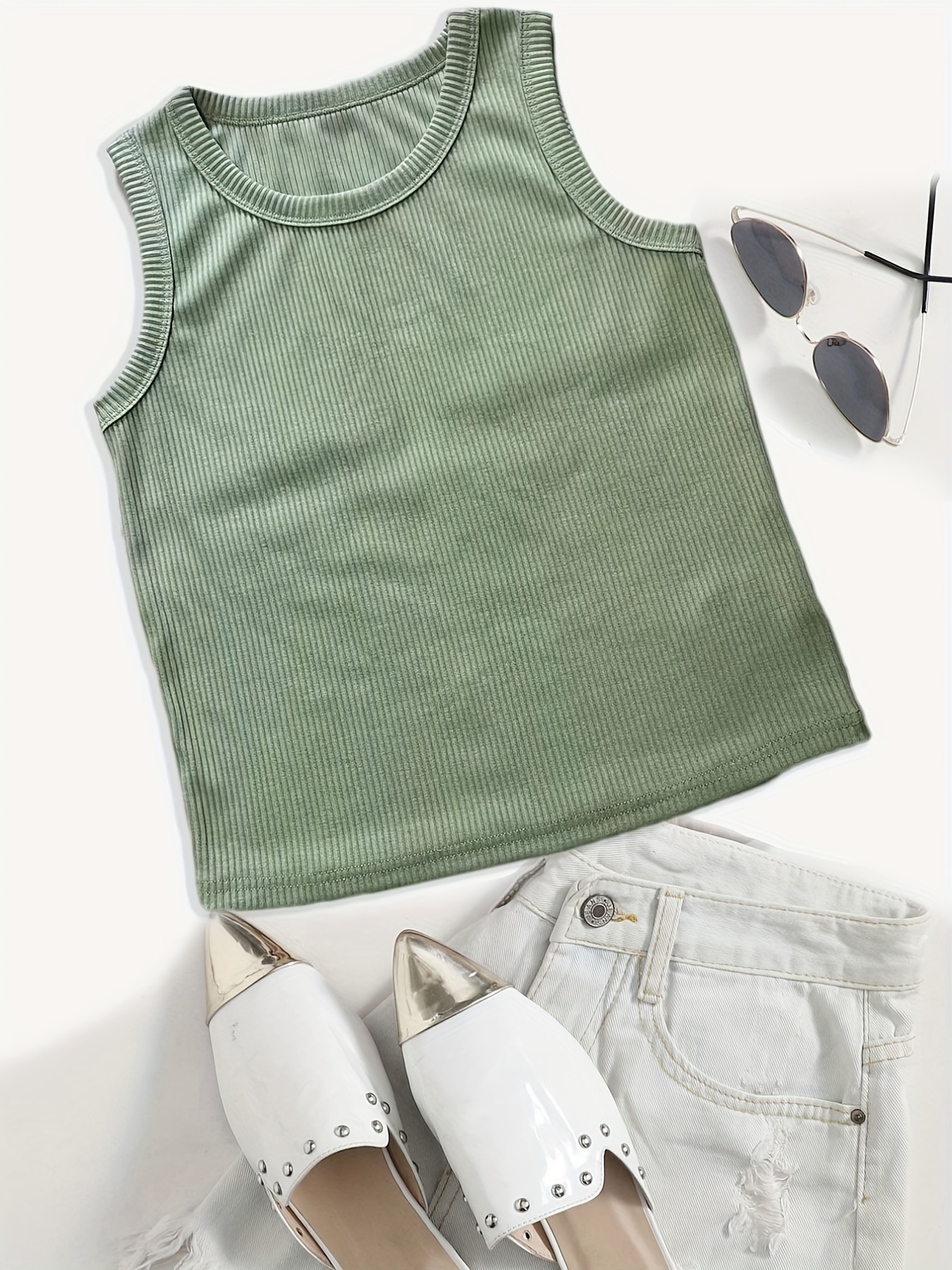 Solid Ribbed Tank Tops Casual Comfy Crew Neck Sleeveless Top - Temu Canada